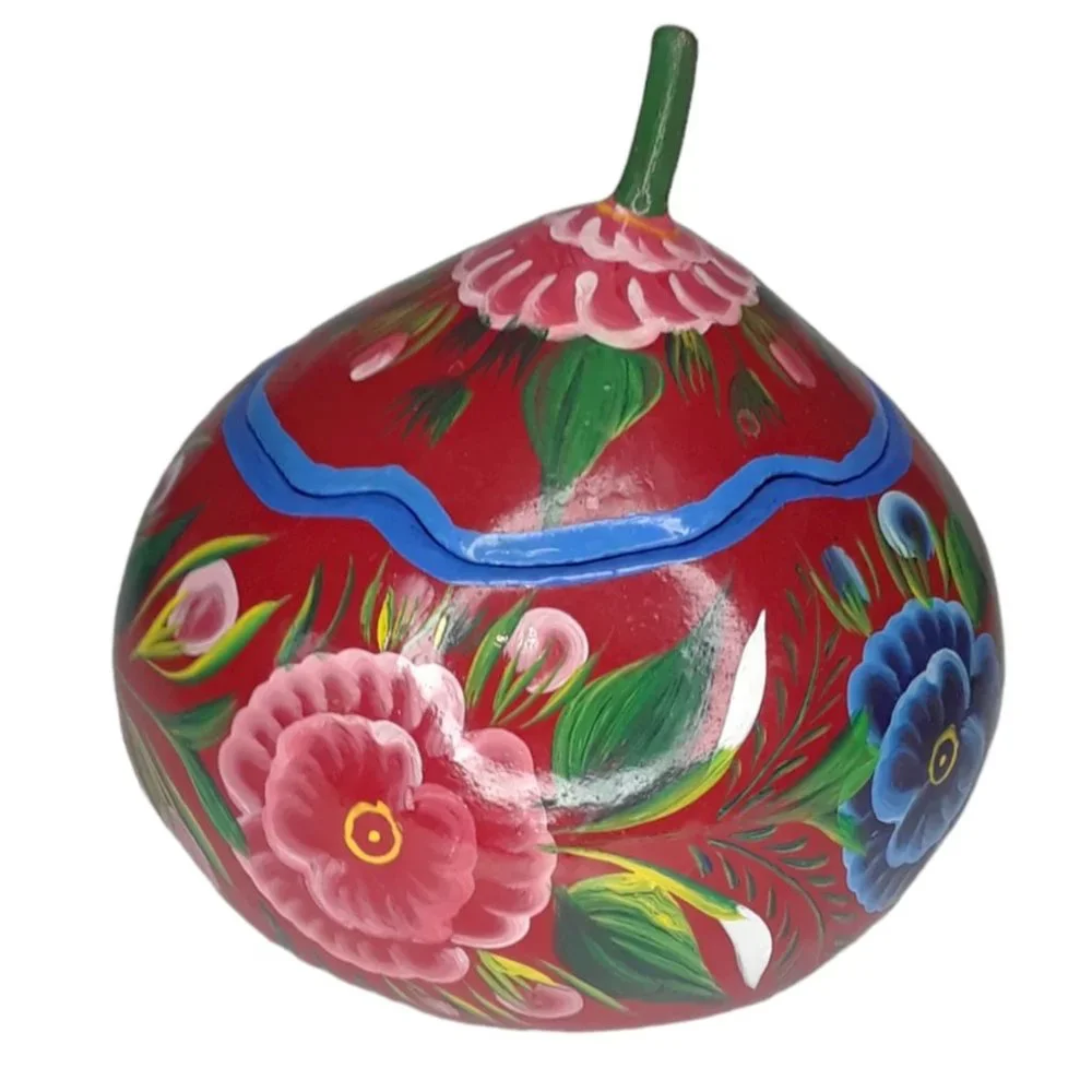 Hand painted Floral Gourd Trinket Jewelry Box with Lid